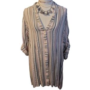 Club Z Connection Pink White Button Down Shirt Silver Metallic Thread Size 3X